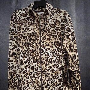 Onque Woman Leopard Print Jacket Zip Up Jacket 2X Women Tan Black